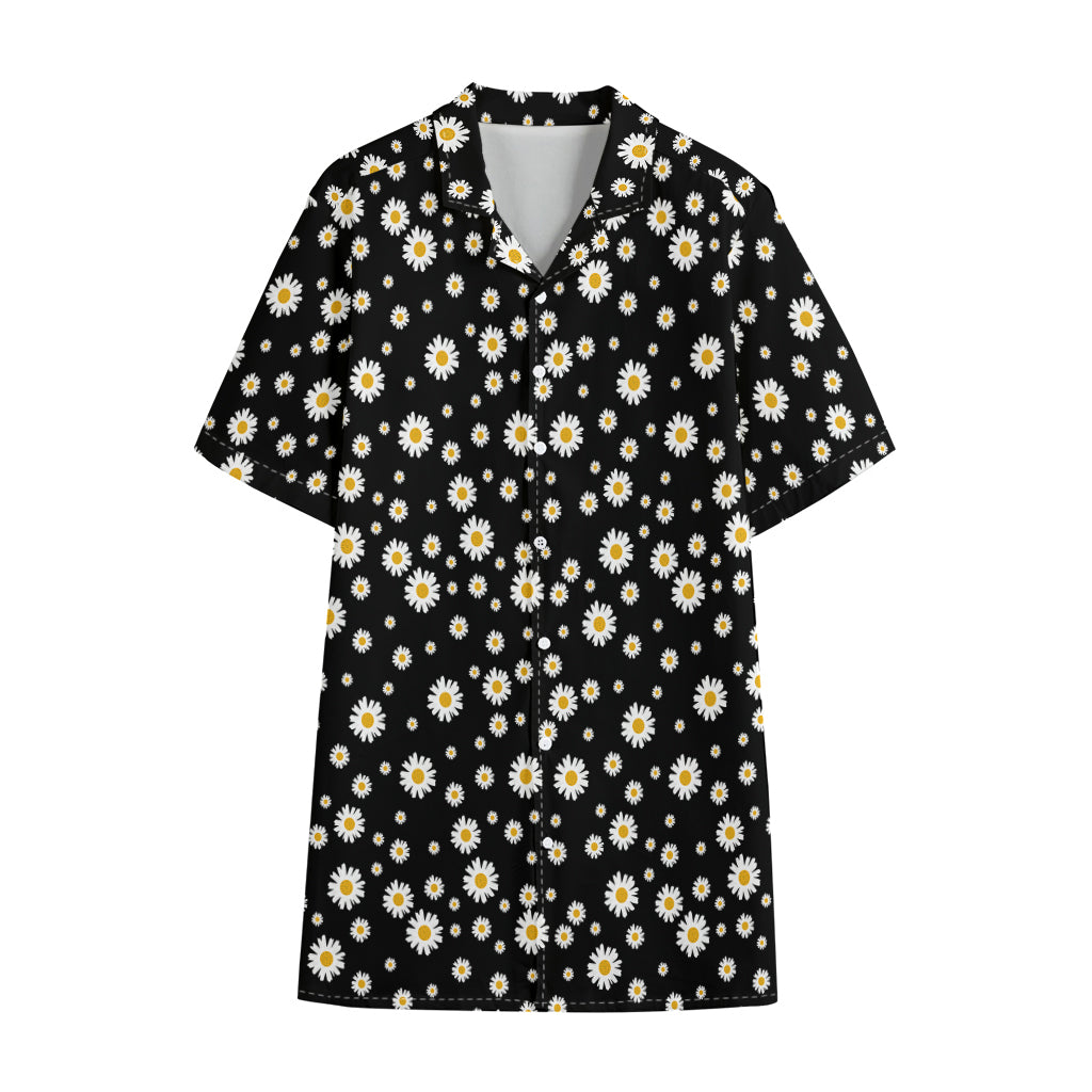 Black Daisy Floral Pattern Print Cotton Hawaiian Shirt