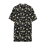 Black Daisy Floral Pattern Print Cotton Hawaiian Shirt