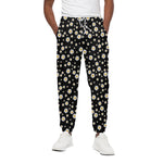 Black Daisy Floral Pattern Print Cotton Pants