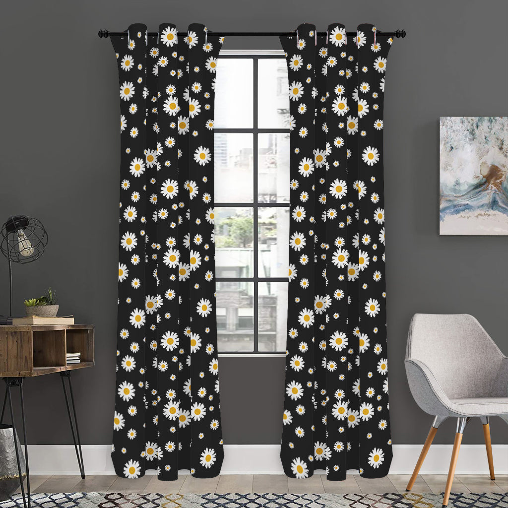 Black Daisy Floral Pattern Print Curtain