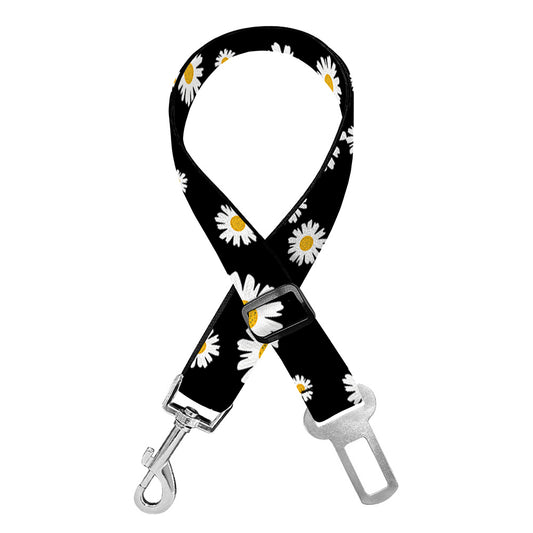 Black Daisy Floral Pattern Print Dog Seat Belt