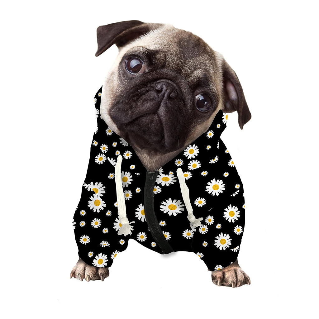 Black Daisy Floral Pattern Print Dog Zip Up Hoodie