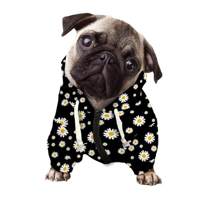 Black Daisy Floral Pattern Print Dog Zip Up Hoodie