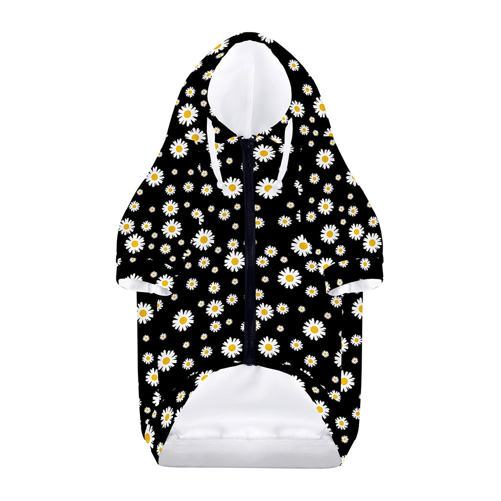 Black Daisy Floral Pattern Print Dog Zip Up Hoodie