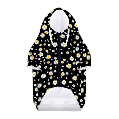 Black Daisy Floral Pattern Print Dog Zip Up Hoodie