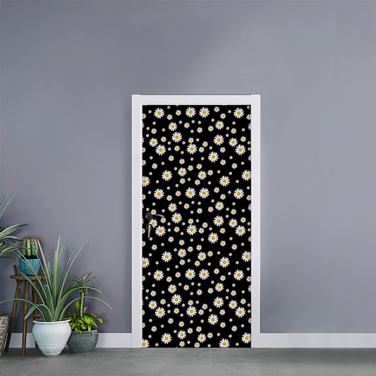 Black Daisy Floral Pattern Print Door Sticker