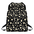 Black Daisy Floral Pattern Print Drawstring Backpack