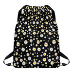 Black Daisy Floral Pattern Print Drawstring Backpack