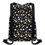 Black Daisy Floral Pattern Print Drawstring Backpack