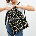 Black Daisy Floral Pattern Print Drawstring Backpack