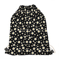 Black Daisy Floral Pattern Print Drawstring Bag