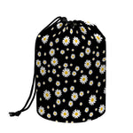 Black Daisy Floral Pattern Print Drawstring Makeup Bag