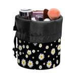 Black Daisy Floral Pattern Print Drawstring Makeup Bag