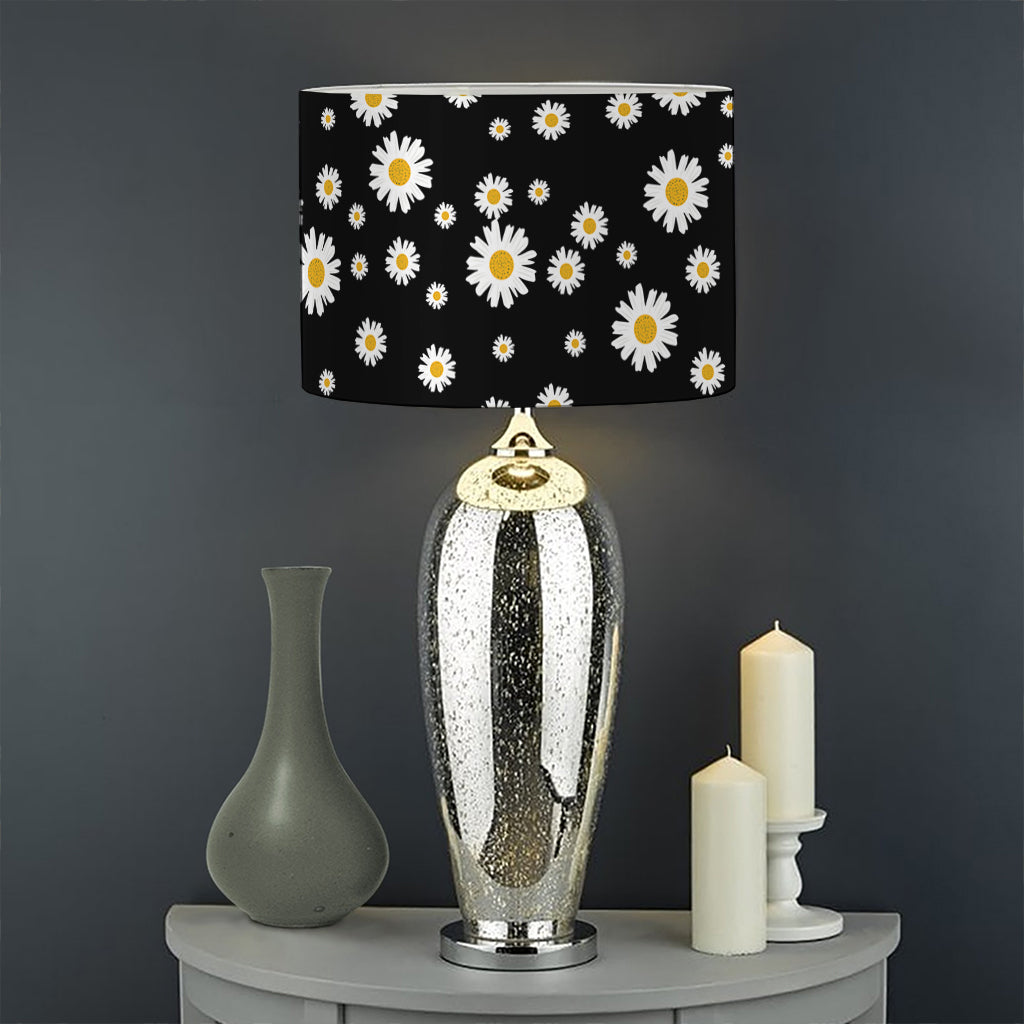 Black Daisy Floral Pattern Print Drum Lamp Shade