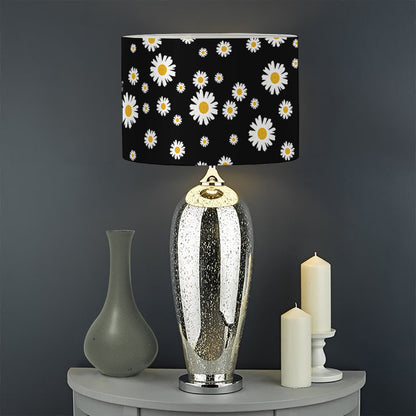 Black Daisy Floral Pattern Print Drum Lamp Shade