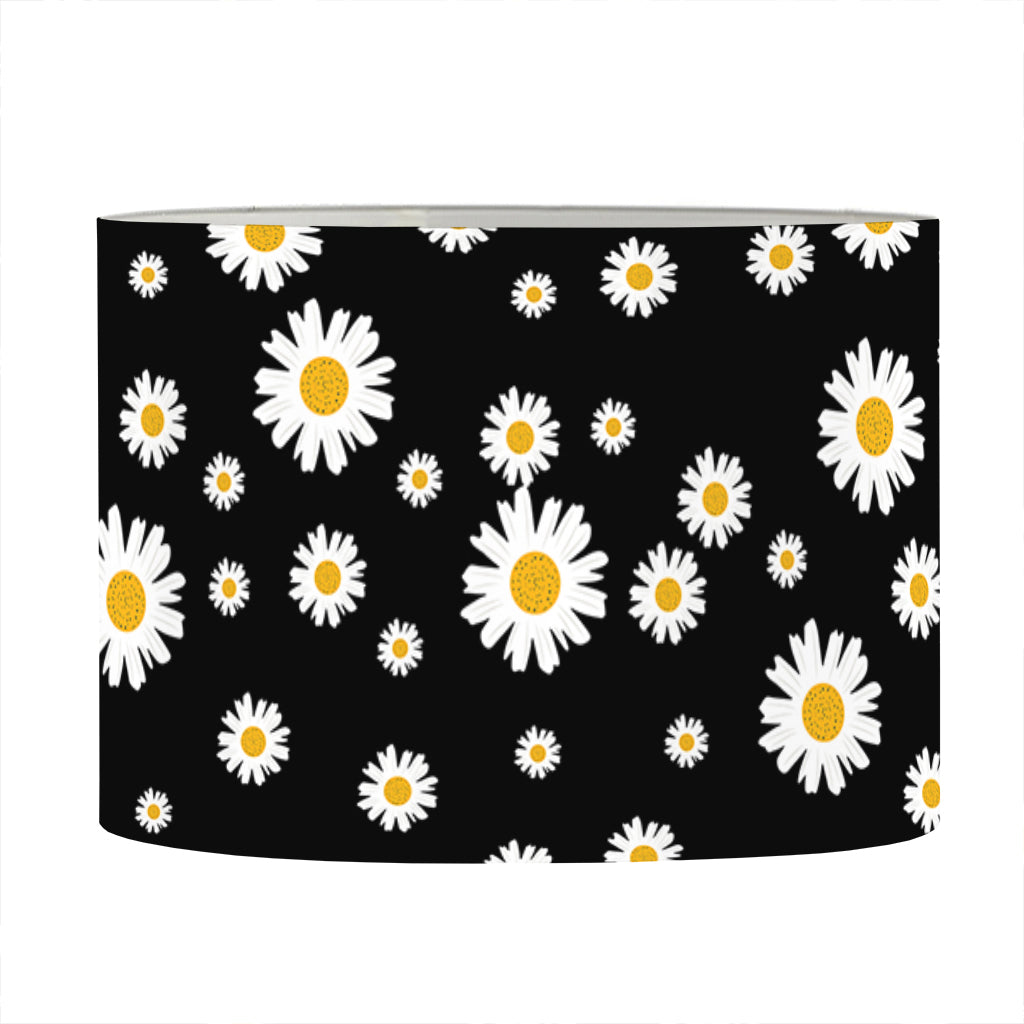 Black Daisy Floral Pattern Print Drum Lamp Shade