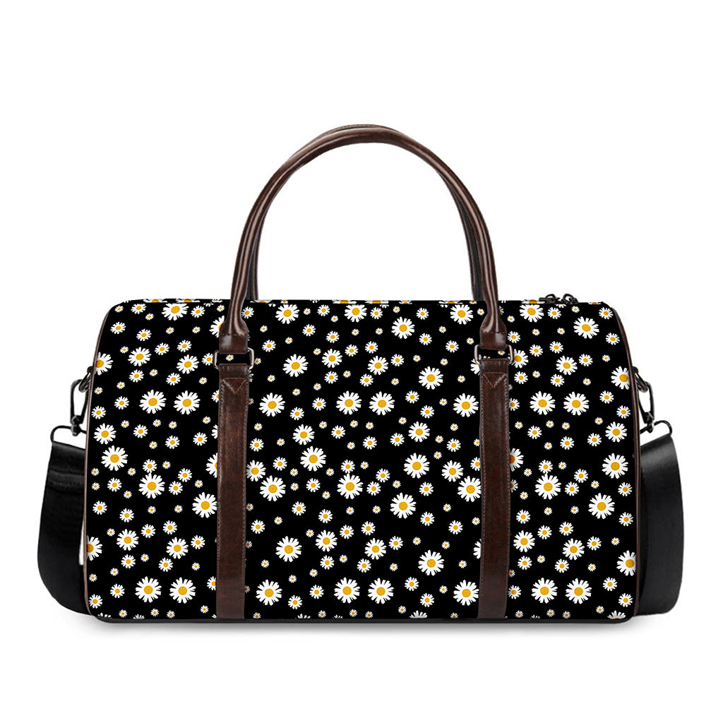 Black Daisy Floral Pattern Print Duffle Bag