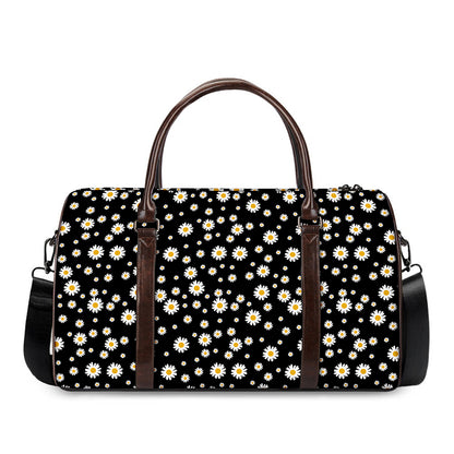 Black Daisy Floral Pattern Print Duffle Bag