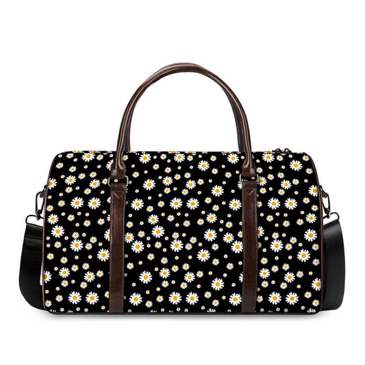 Black Daisy Floral Pattern Print Duffle Bag