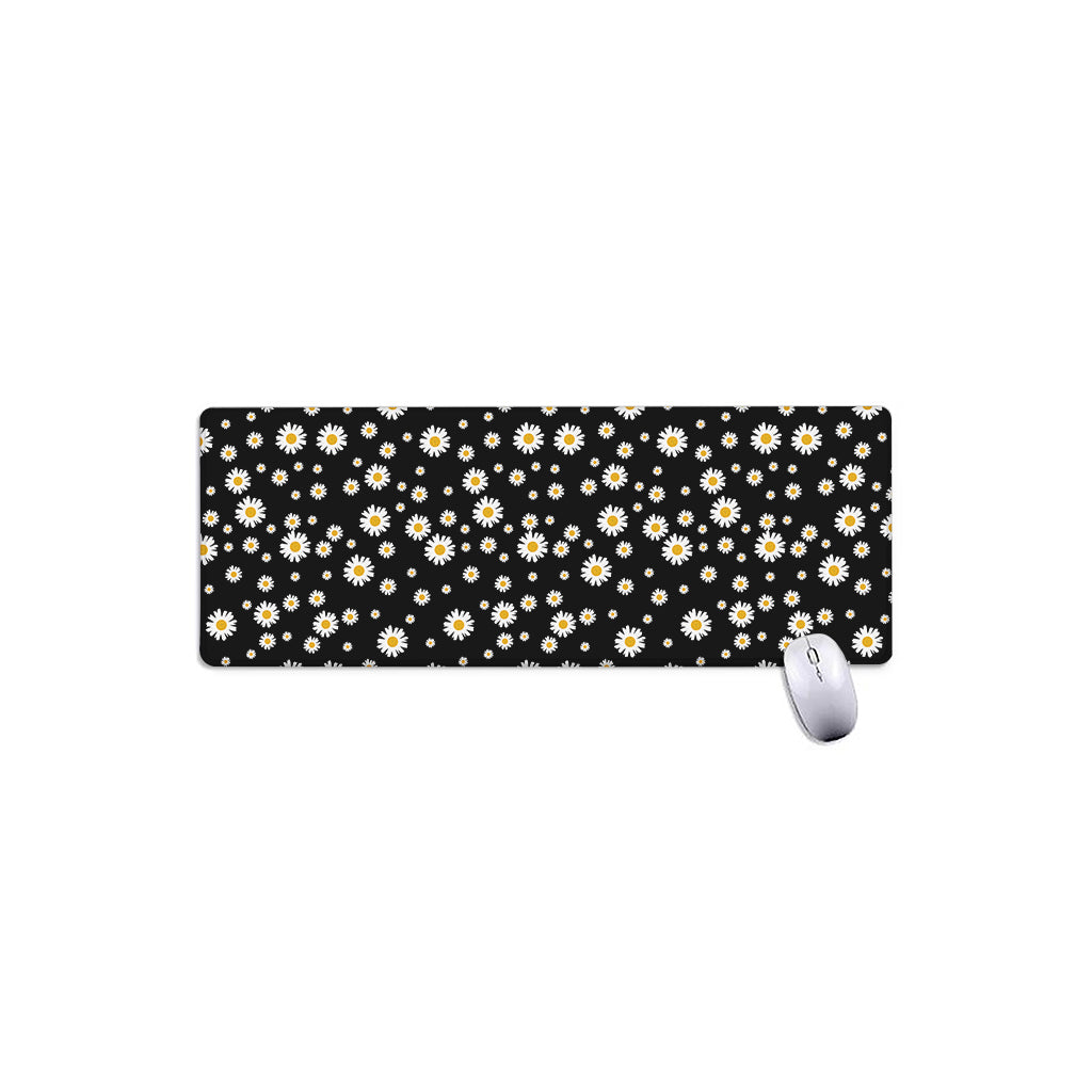 Black Daisy Floral Pattern Print Extended Mouse Pad