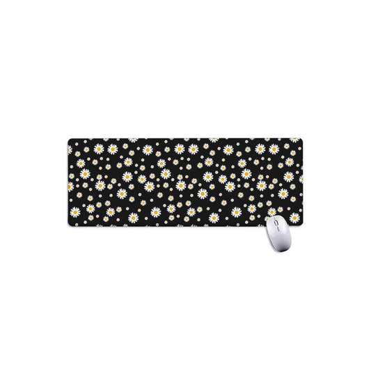Black Daisy Floral Pattern Print Extended Mouse Pad