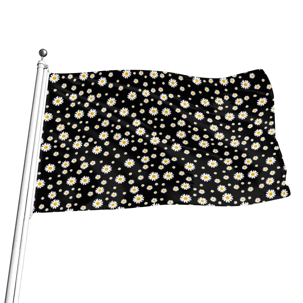 Black Daisy Floral Pattern Print Flag