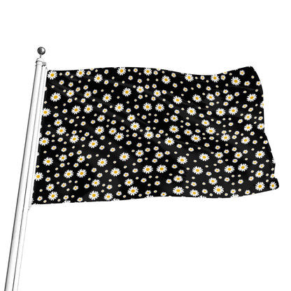 Black Daisy Floral Pattern Print Flag