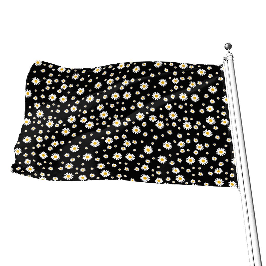Black Daisy Floral Pattern Print Flag