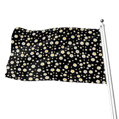 Black Daisy Floral Pattern Print Flag