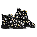 Black Daisy Floral Pattern Print Flat Ankle Boots