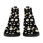 Black Daisy Floral Pattern Print Flat Ankle Boots