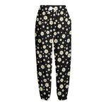 Black Daisy Floral Pattern Print Fleece Lined Knit Pants