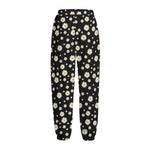 Black Daisy Floral Pattern Print Fleece Lined Knit Pants