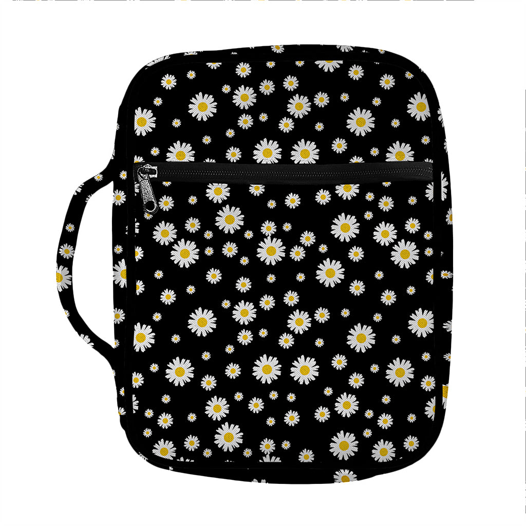 Black Daisy Floral Pattern Print Front Pocket Bible Bag