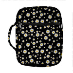Black Daisy Floral Pattern Print Front Pocket Bible Bag