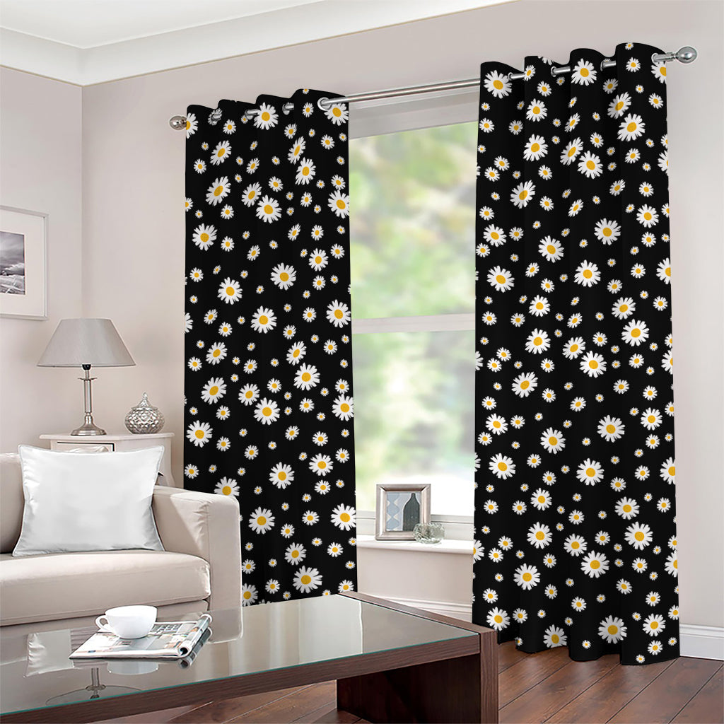 Black Daisy Floral Pattern Print Grommet Curtains