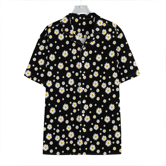 Black Daisy Floral Pattern Print Hawaiian Shirt