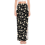 Black Daisy Floral Pattern Print High Slit Maxi Skirt