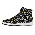 Black Daisy Floral Pattern Print High Top Leather Sneakers