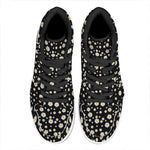 Black Daisy Floral Pattern Print High Top Leather Sneakers