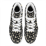 Black Daisy Floral Pattern Print High Top Leather Sneakers