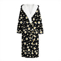 Black Daisy Floral Pattern Print Hooded Bathrobe