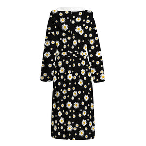 Black Daisy Floral Pattern Print Hooded Bathrobe