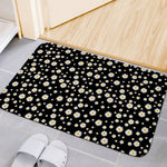 Black Daisy Floral Pattern Print Indoor Door Mat