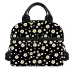 Black Daisy Floral Pattern Print Insulated Lunch Bag