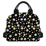 Black Daisy Floral Pattern Print Insulated Lunch Bag
