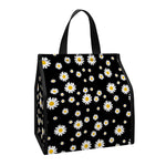 Black Daisy Floral Pattern Print Insulated Lunch Tote