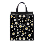 Black Daisy Floral Pattern Print Insulated Lunch Tote