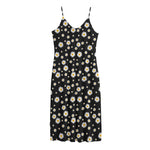 Black Daisy Floral Pattern Print Jersey Midi Cami Dress