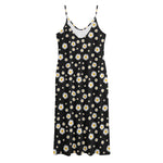 Black Daisy Floral Pattern Print Jersey Midi Cami Dress